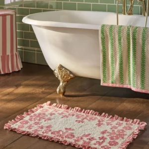 Pink Floral Frill Bath Mat