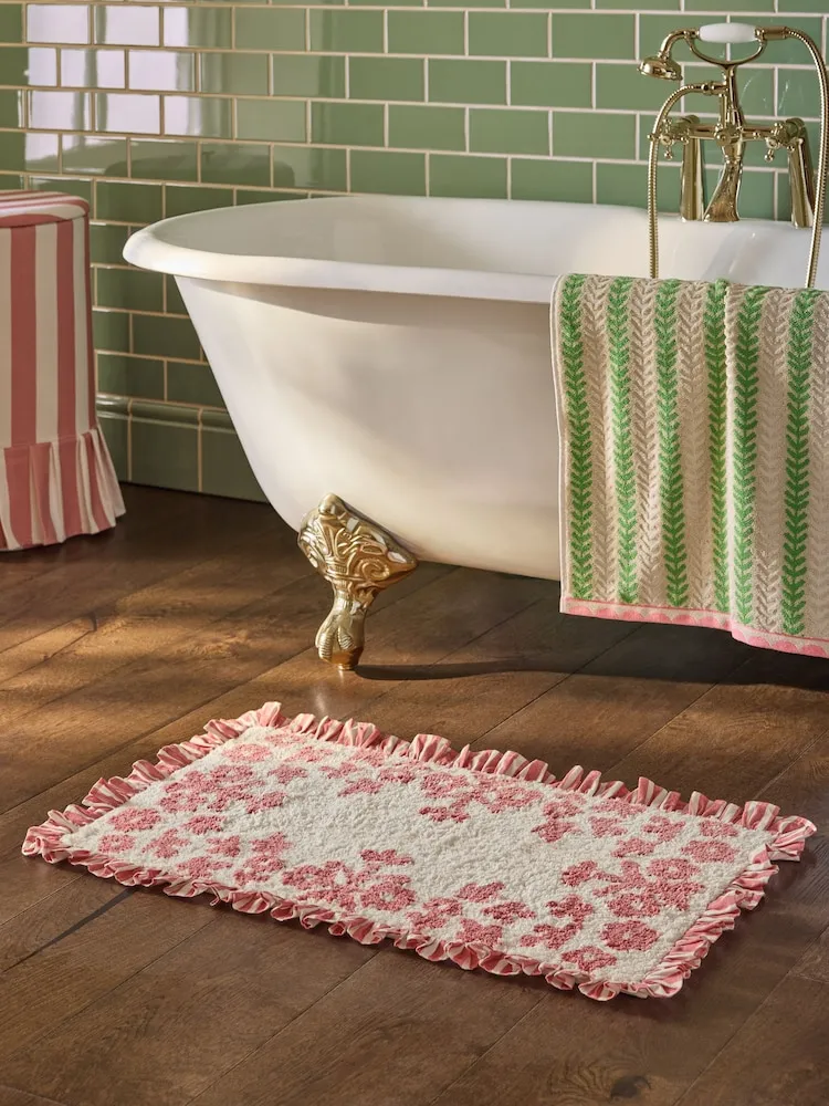 Pink Floral Frill Bath Mat