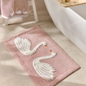 Pink Swan Print 100% Cotton Bath Mat