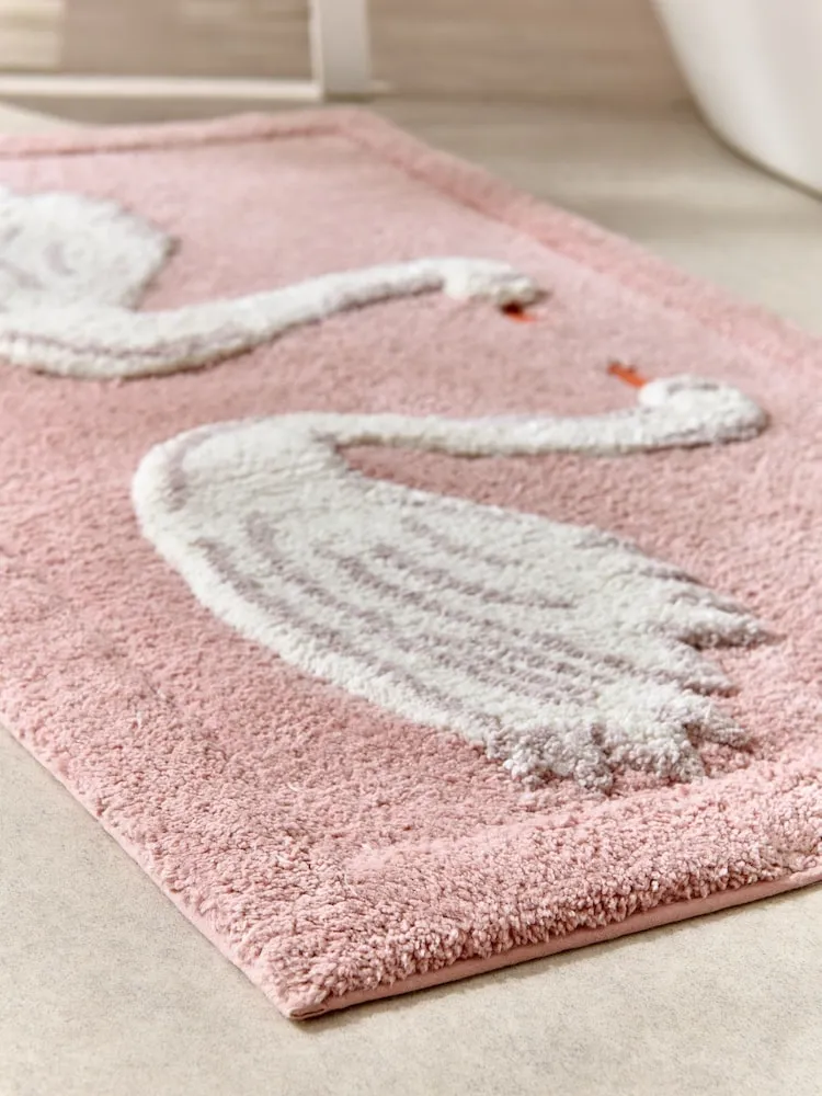 Pink Swan Print 100% Cotton Bath Mat Dubai