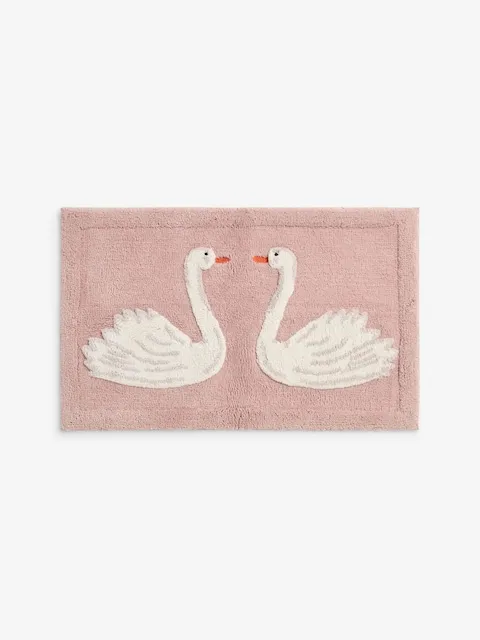 Pink Swan Print 100% Cotton Bath Mat - Image 3